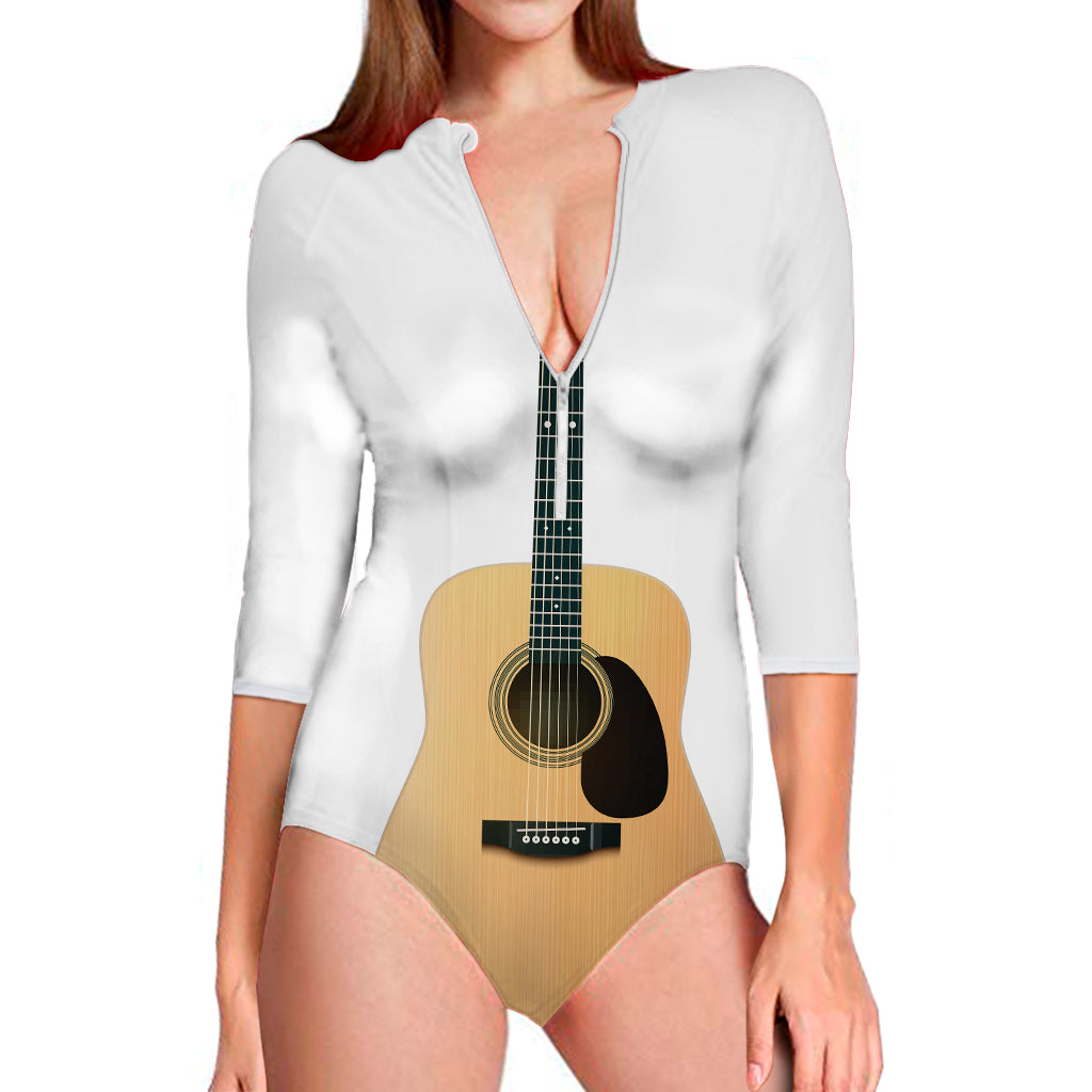 Acoustic Guitar Print Long Sleeve Swimsuit