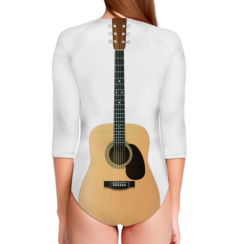 Acoustic Guitar Print Long Sleeve Swimsuit