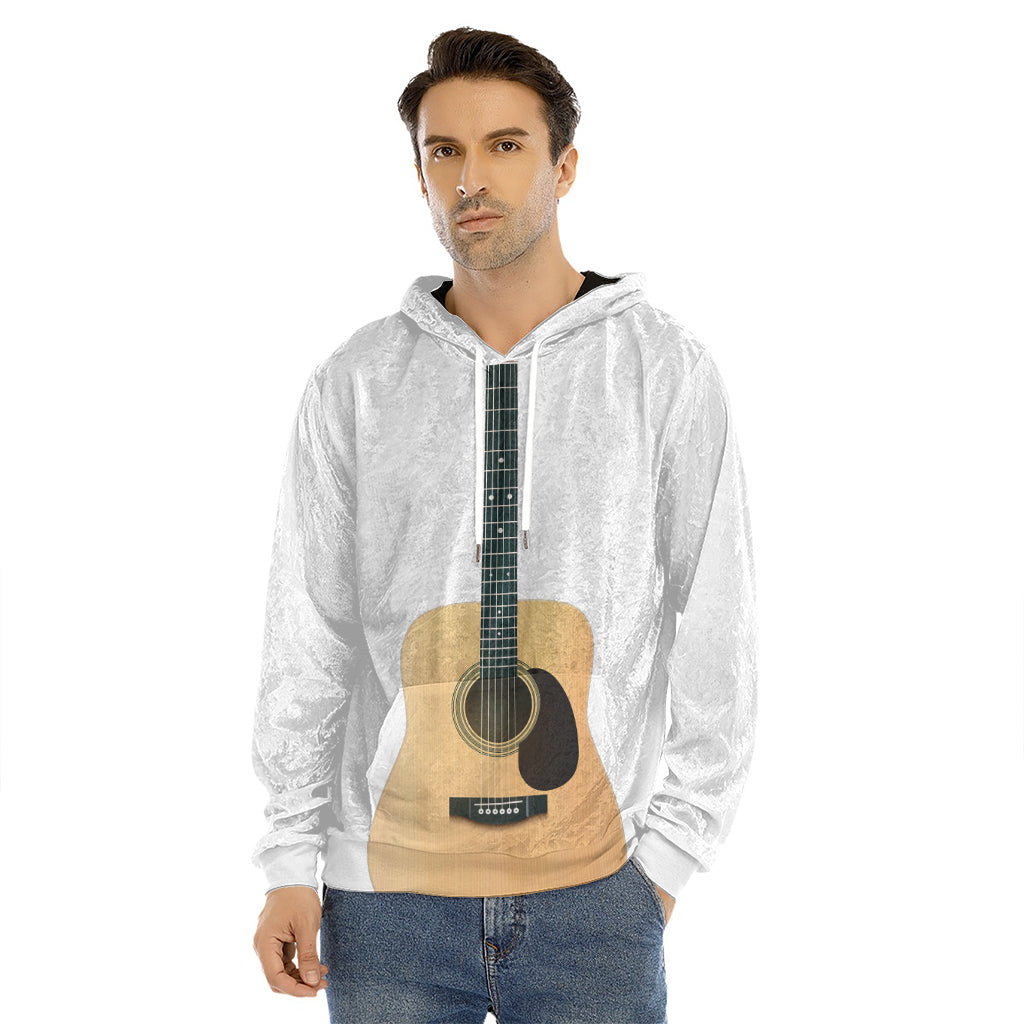 Acoustic Guitar Print Men's Velvet Pullover Hoodie