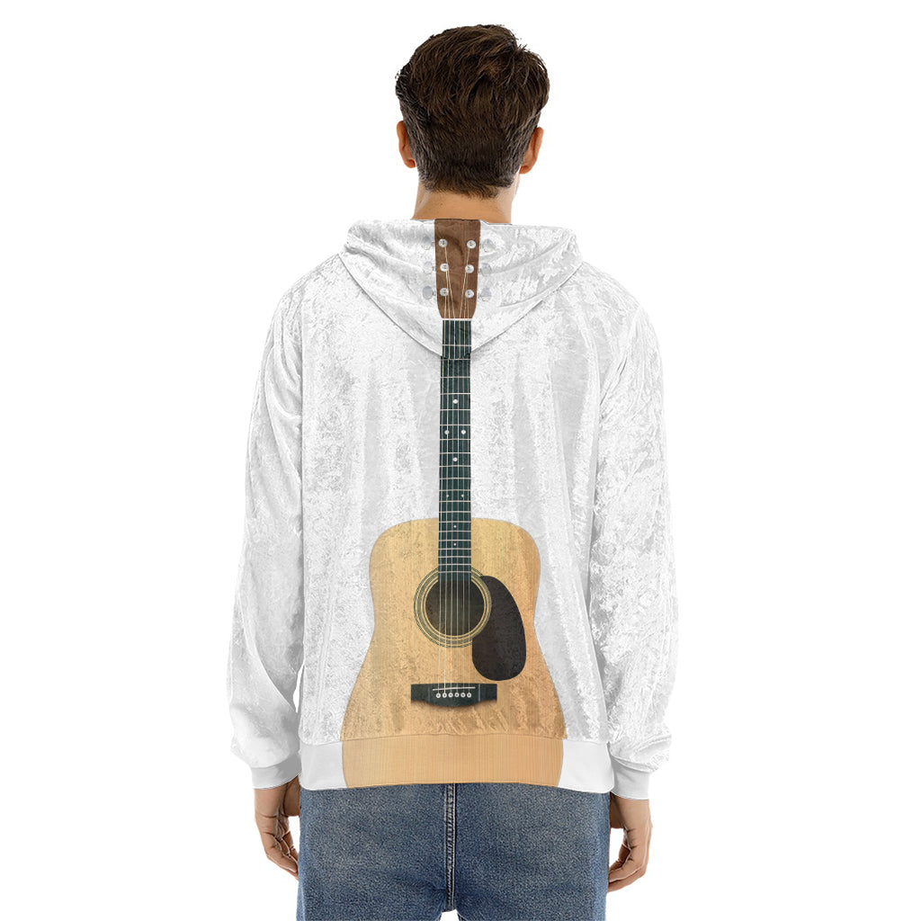 Acoustic Guitar Print Men's Velvet Pullover Hoodie