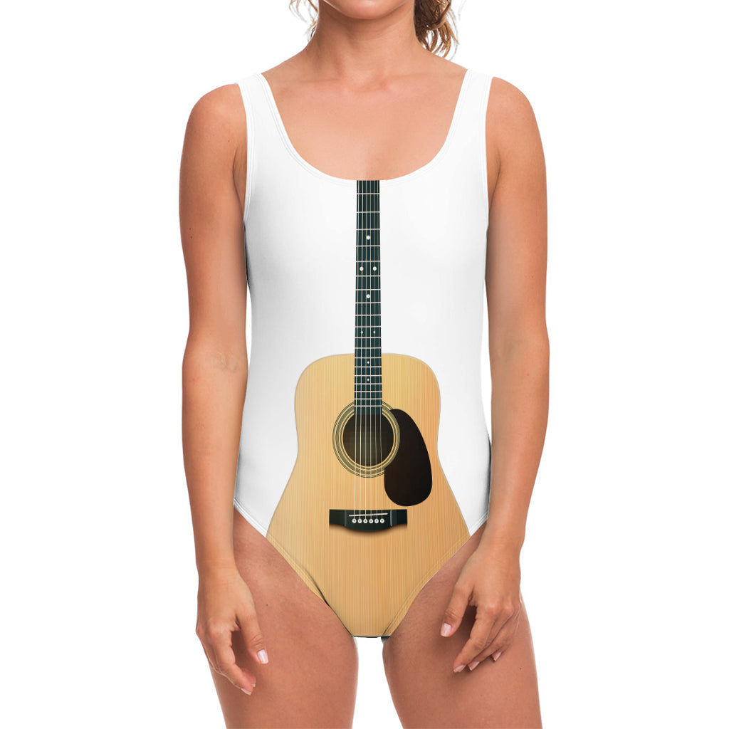 Acoustic Guitar Print One Piece Swimsuit
