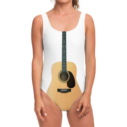 Acoustic Guitar Print One Piece Swimsuit