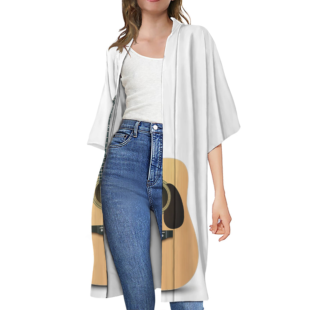 Acoustic Guitar Print Open Front Beach Cover Up