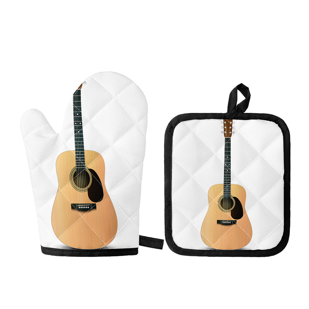 Acoustic Guitar Print Oven Mitt And Pot Holder Set