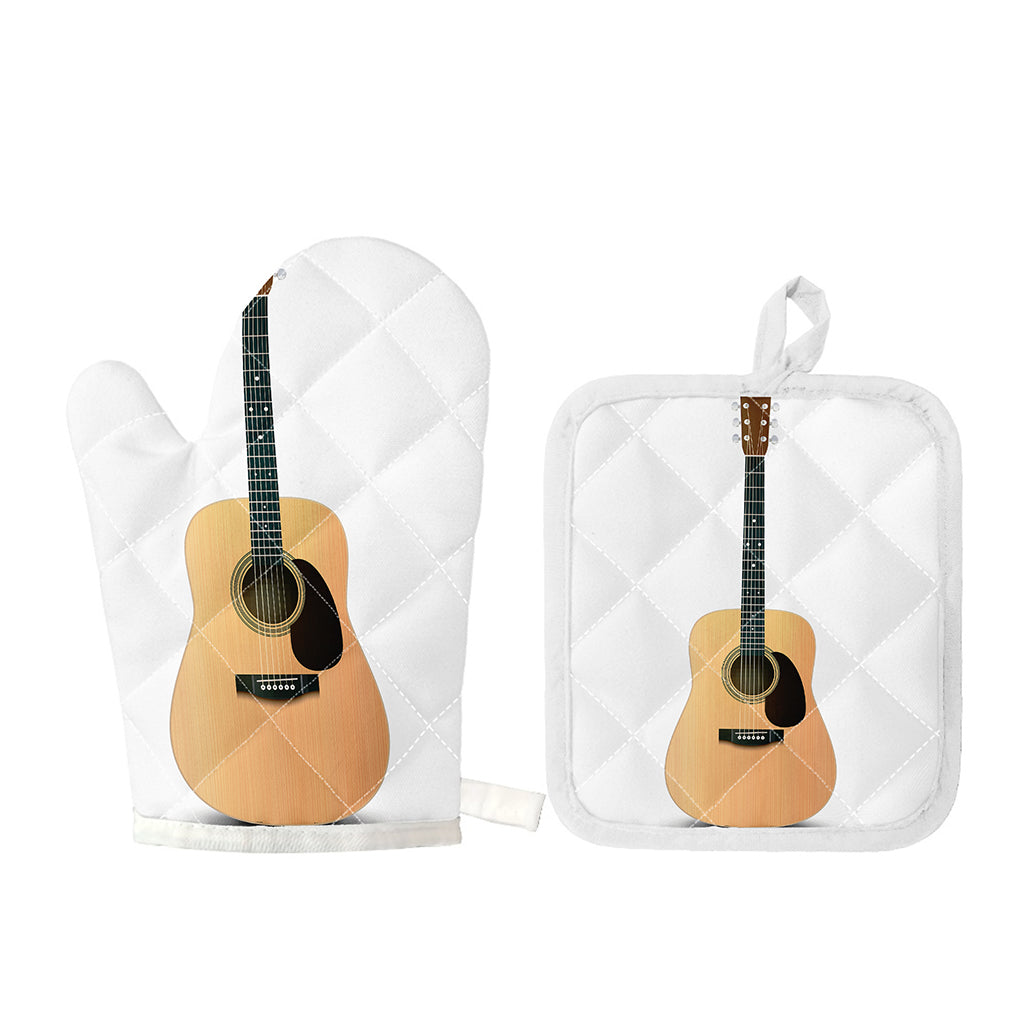 Acoustic Guitar Print Oven Mitt And Pot Holder Set