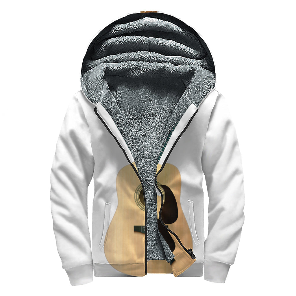 Acoustic Guitar Print Sherpa Lined Zip Up Hoodie