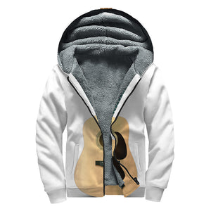 Acoustic Guitar Print Sherpa Lined Zip Up Hoodie