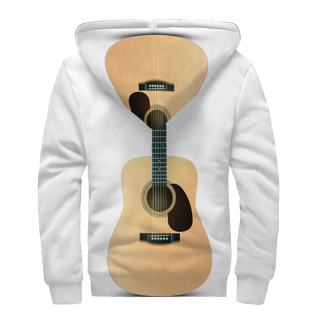 Acoustic Guitar Print Sherpa Lined Zip Up Hoodie