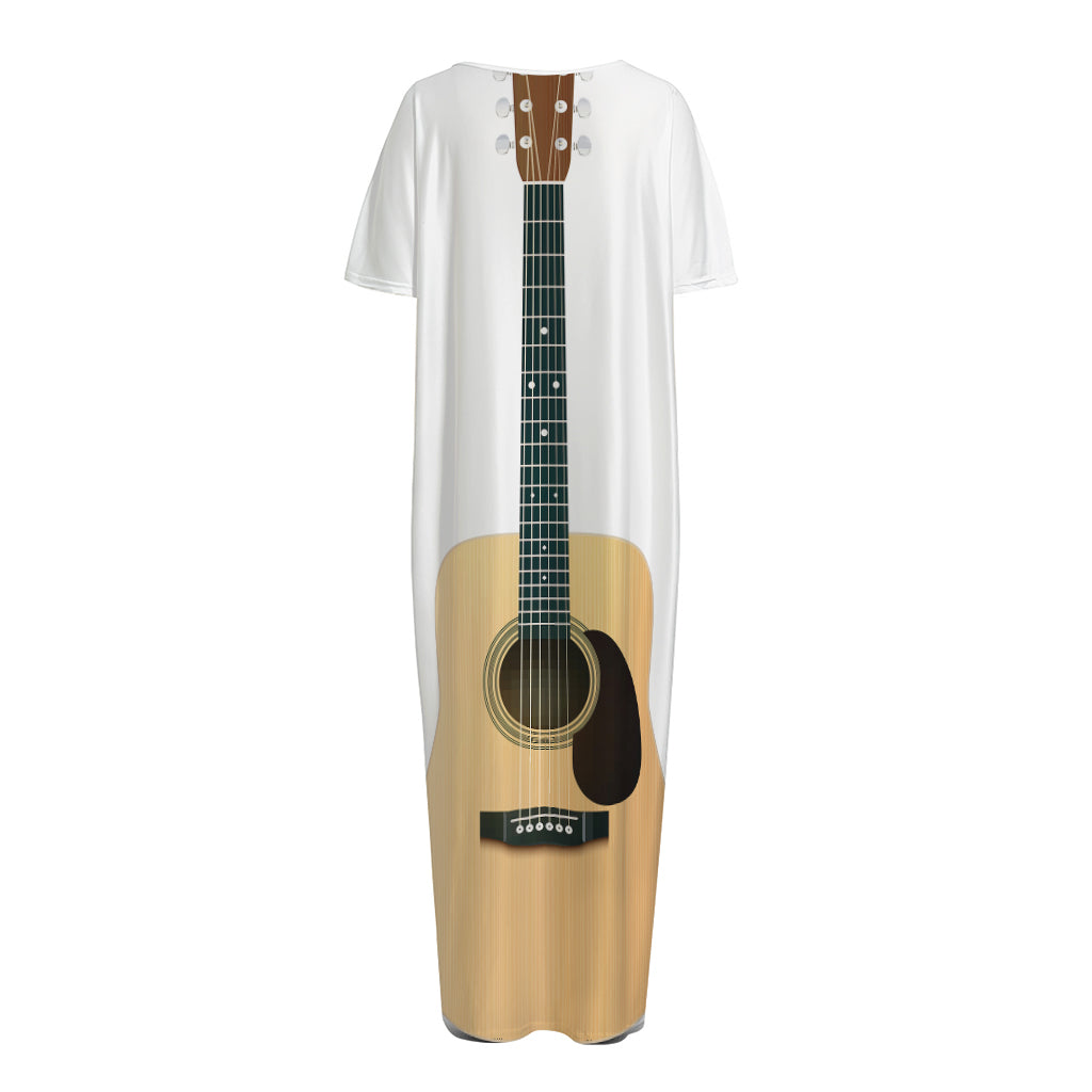 Acoustic Guitar Print Short Sleeve Long Nightdress