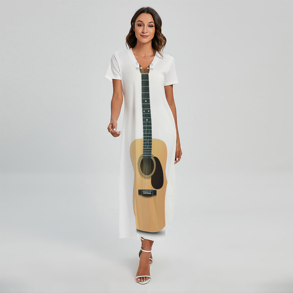 Acoustic Guitar Print Short Sleeve Maxi Dress