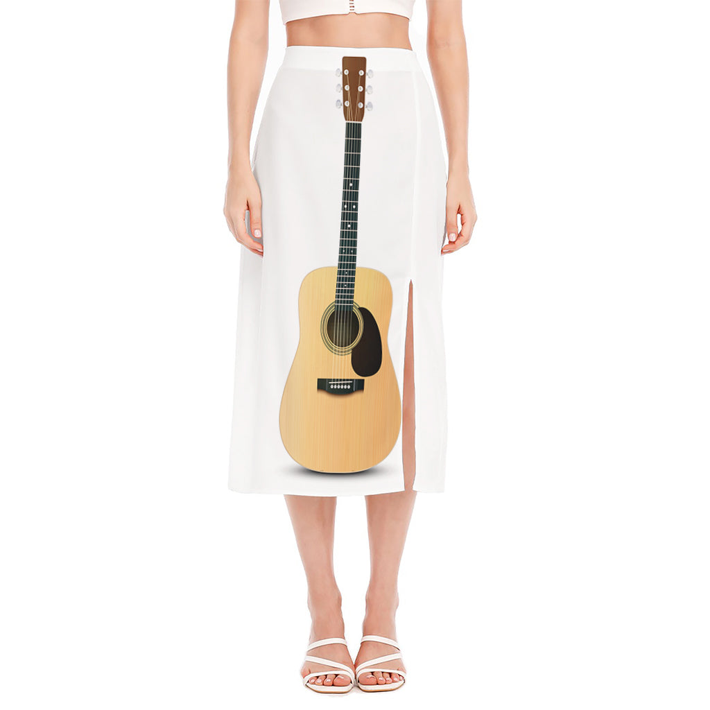 Acoustic Guitar Print Side Slit Midi Skirt