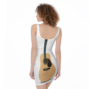 Acoustic Guitar Print Sleeveless Bodycon Dress