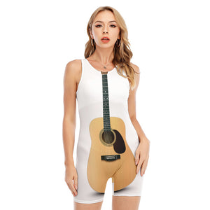 Acoustic Guitar Print Sleeveless One Piece Swimsuit