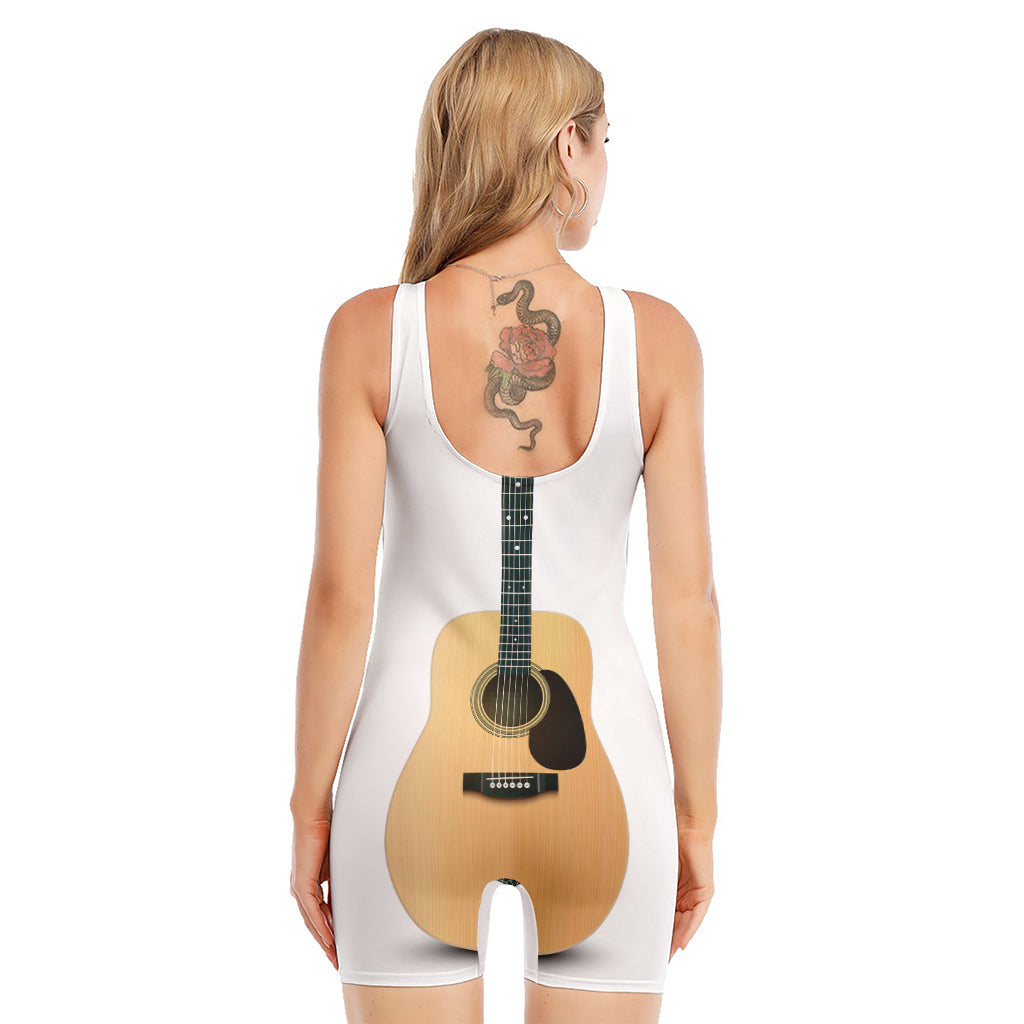 Acoustic Guitar Print Sleeveless One Piece Swimsuit