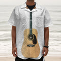 Acoustic Guitar Print Textured Short Sleeve Shirt
