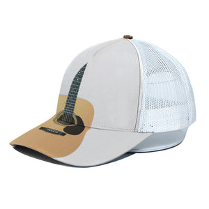 Acoustic Guitar Print White Mesh Trucker Cap