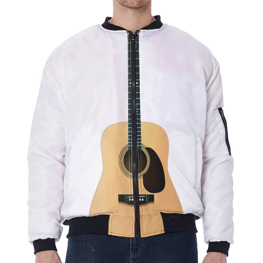 Acoustic Guitar Print Zip Sleeve Bomber Jacket