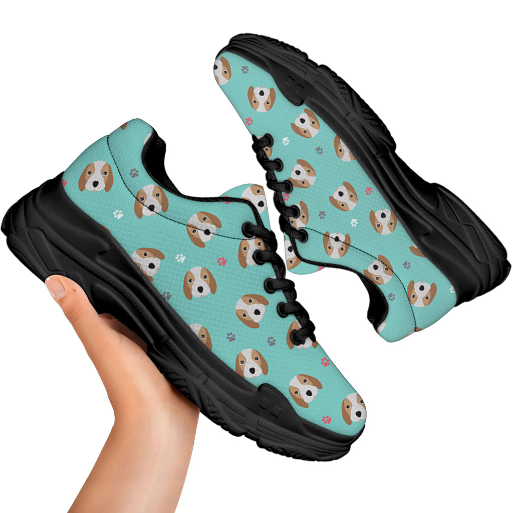 Adorable Beagle Puppy Pattern Print Black Chunky Shoes