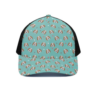 Adorable Beagle Puppy Pattern Print Black Mesh Trucker Cap