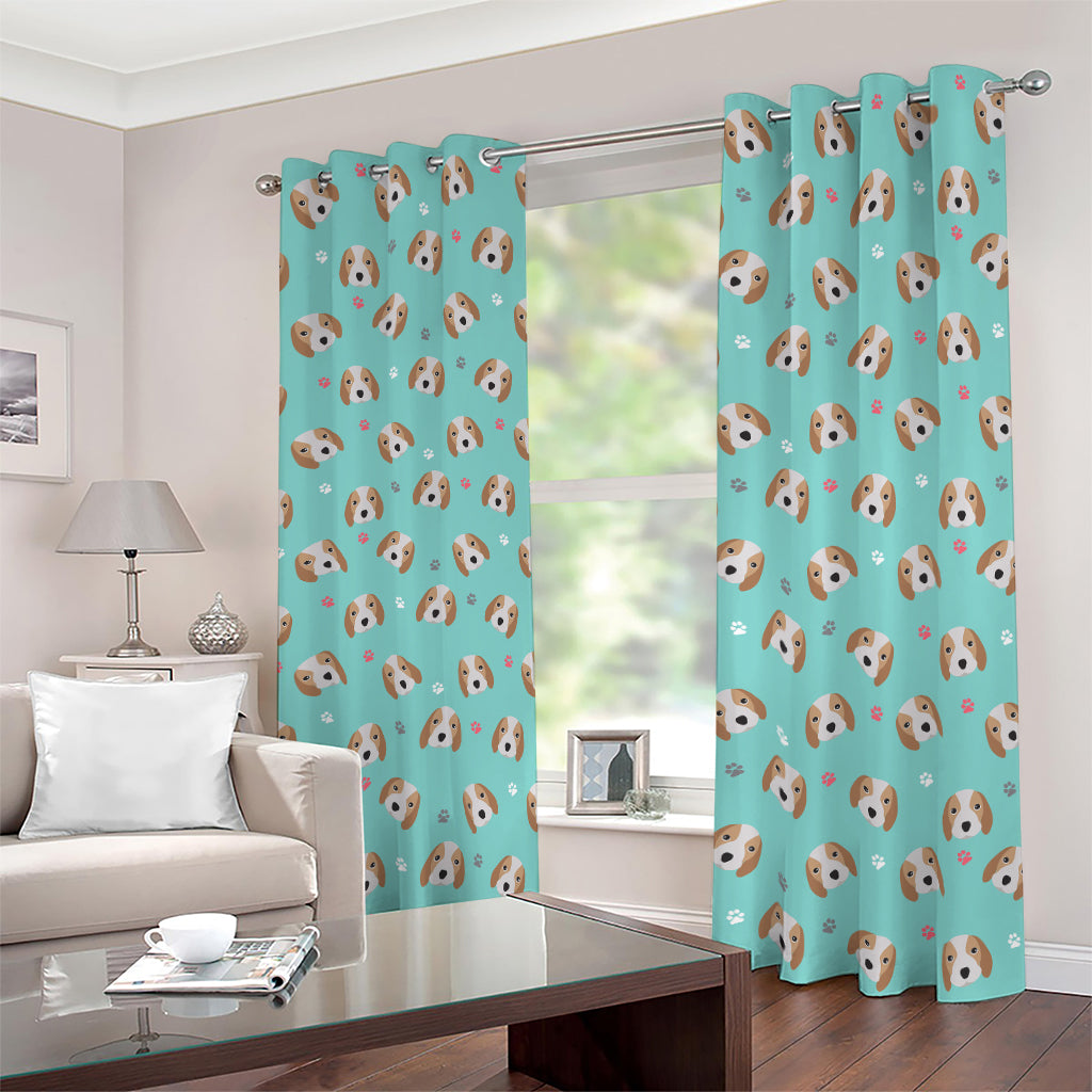 Adorable Beagle Puppy Pattern Print Blackout Grommet Curtains