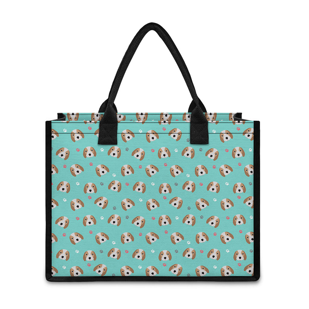 Adorable Beagle Puppy Pattern Print Canvas Tote Bag