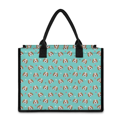 Adorable Beagle Puppy Pattern Print Canvas Tote Bag