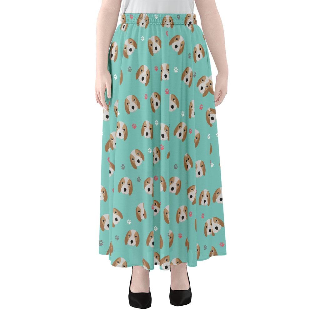 Adorable Beagle Puppy Pattern Print Chiffon Maxi Skirt