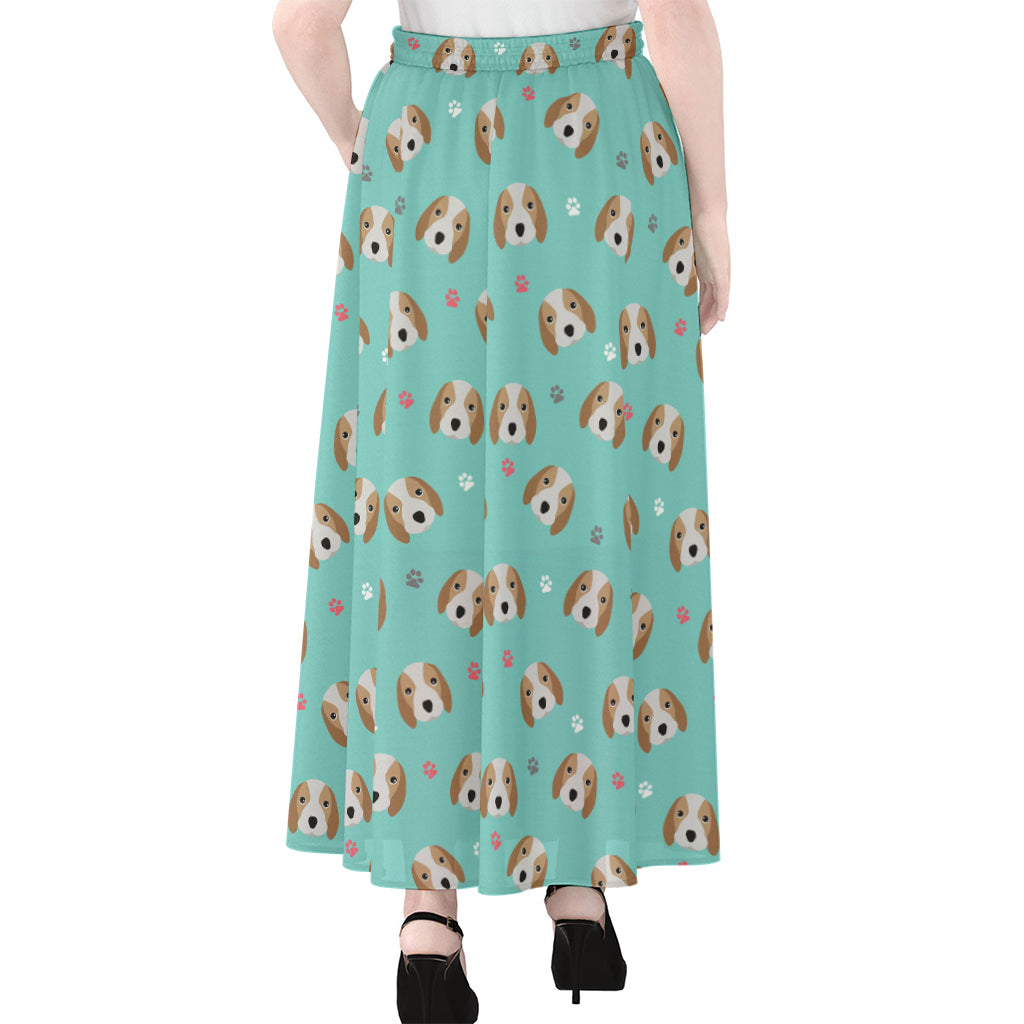 Adorable Beagle Puppy Pattern Print Chiffon Maxi Skirt