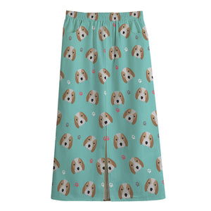 Adorable Beagle Puppy Pattern Print Cotton Front Slit Maxi Skirt