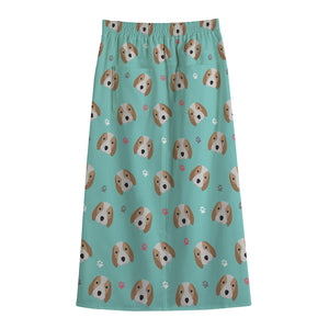 Adorable Beagle Puppy Pattern Print Cotton Front Slit Maxi Skirt