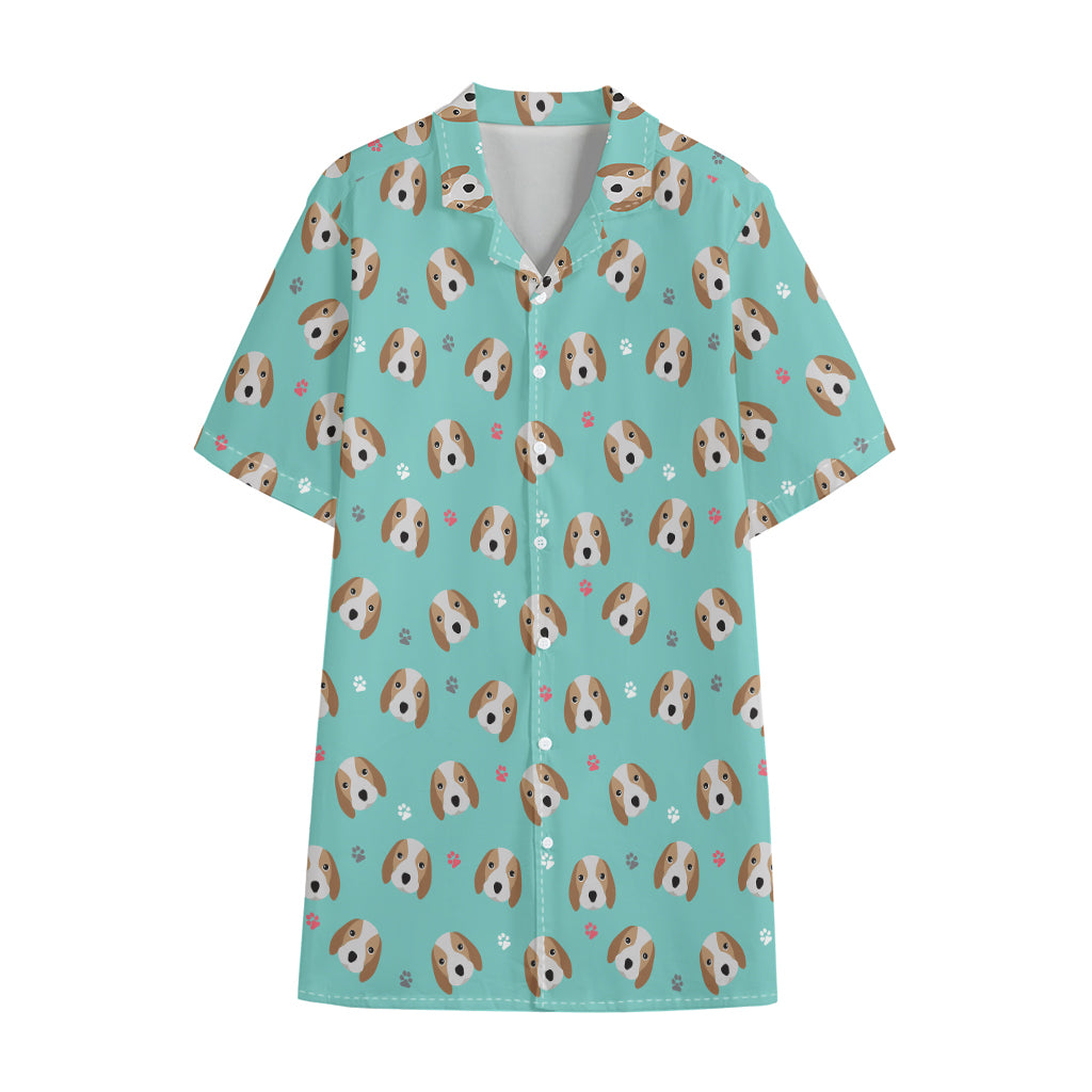 Adorable Beagle Puppy Pattern Print Cotton Hawaiian Shirt