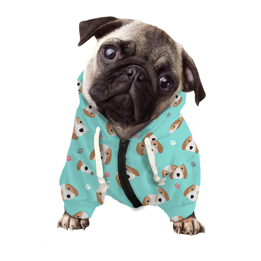 Adorable Beagle Puppy Pattern Print Dog Zip Up Hoodie