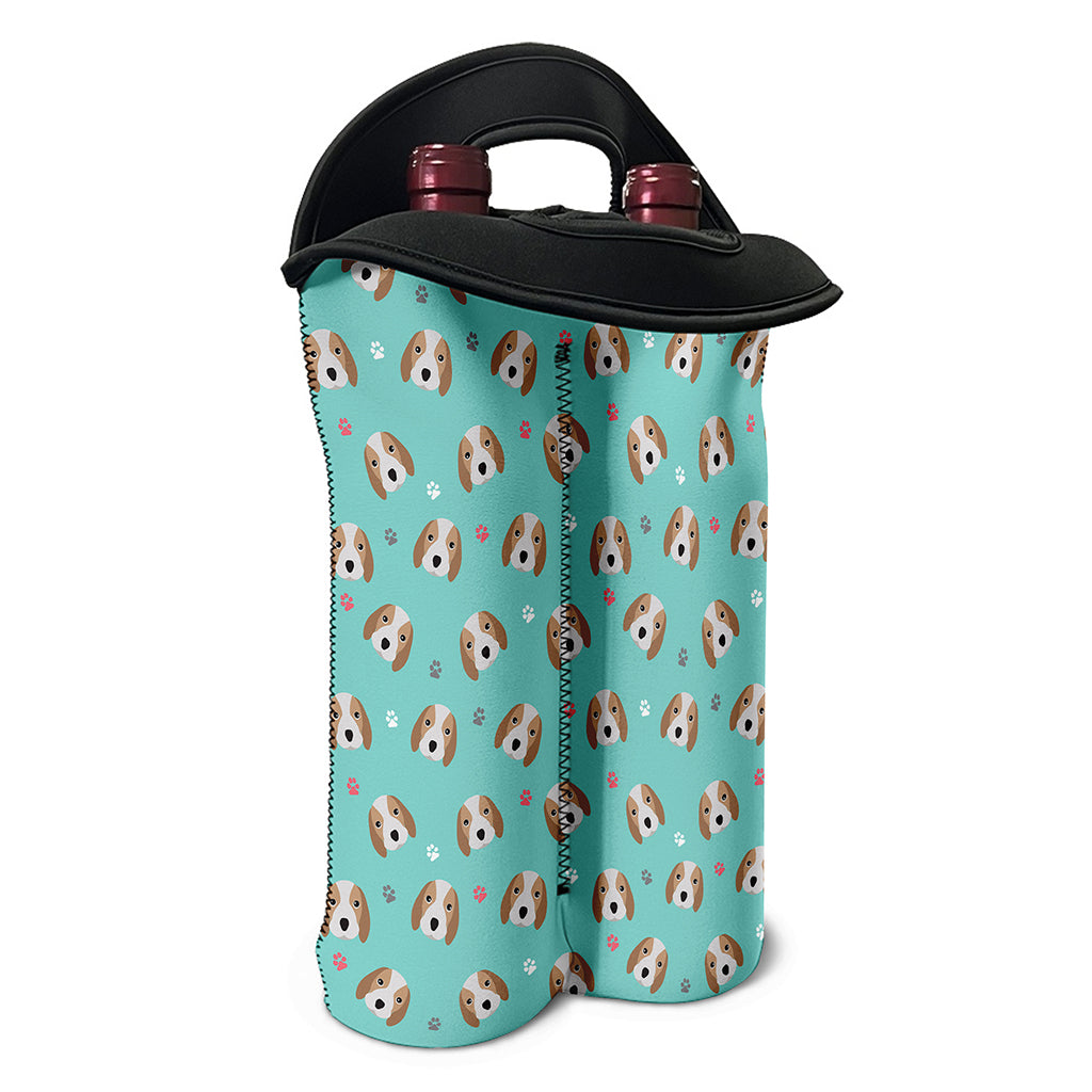 Adorable Beagle Puppy Pattern Print Double Neoprene Wine Tote
