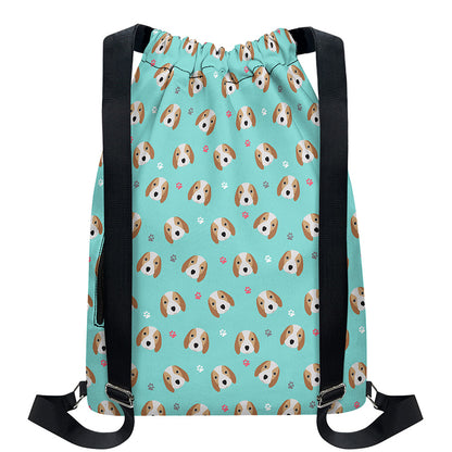 Adorable Beagle Puppy Pattern Print Drawstring Backpack