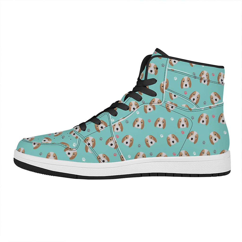 Adorable Beagle Puppy Pattern Print High Top Leather Sneakers