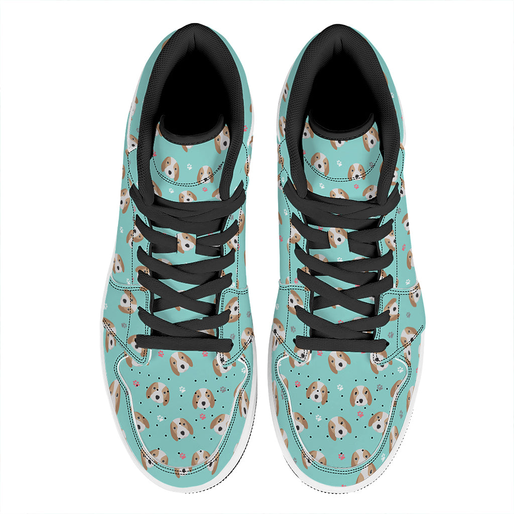 Adorable Beagle Puppy Pattern Print High Top Leather Sneakers