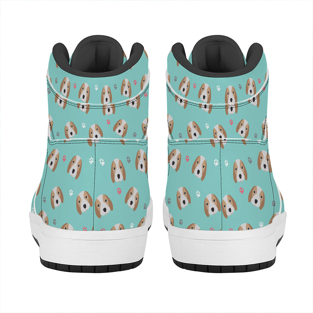 Adorable Beagle Puppy Pattern Print High Top Leather Sneakers