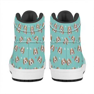 Adorable Beagle Puppy Pattern Print High Top Leather Sneakers