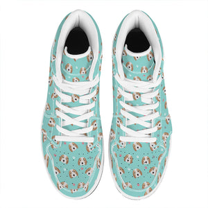 Adorable Beagle Puppy Pattern Print High Top Leather Sneakers