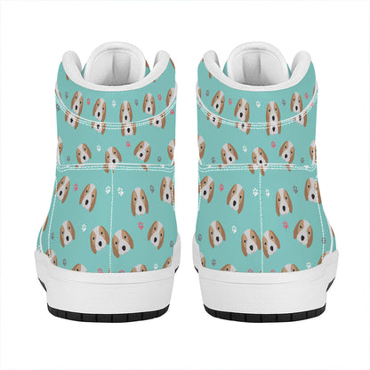 Adorable Beagle Puppy Pattern Print High Top Leather Sneakers