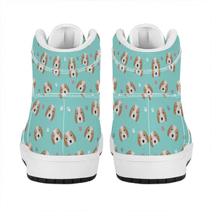 Adorable Beagle Puppy Pattern Print High Top Leather Sneakers