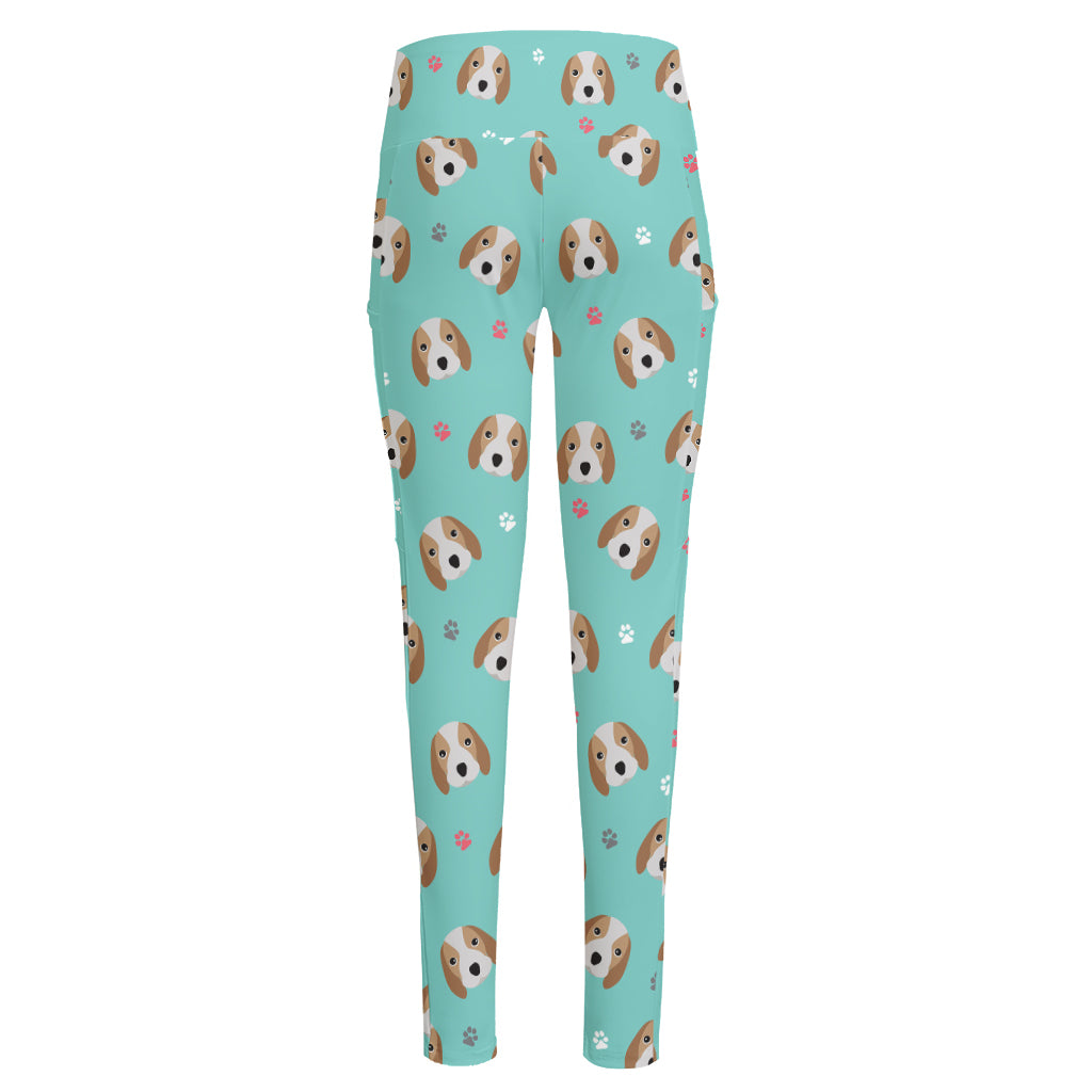 Adorable Beagle Puppy Pattern Print High-Waisted Pocket Leggings