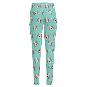 Adorable Beagle Puppy Pattern Print High-Waisted Pocket Leggings