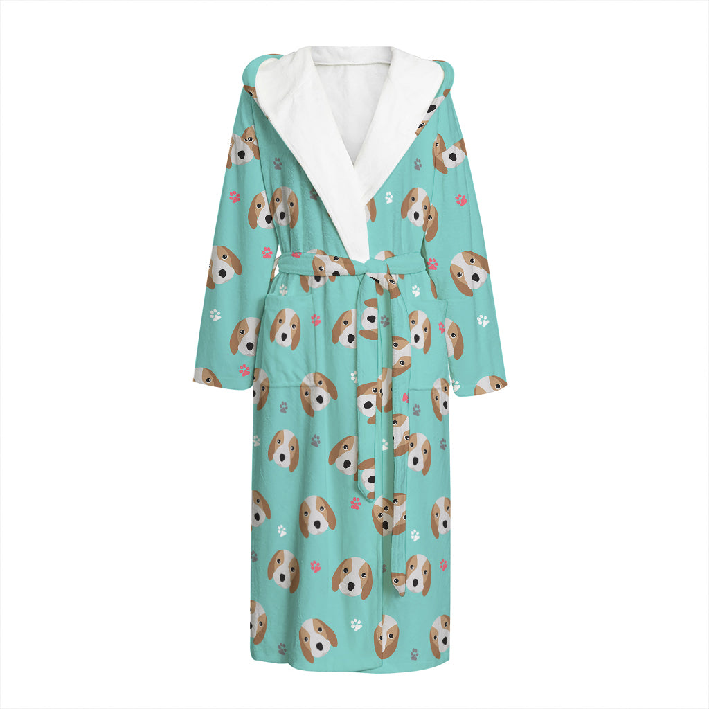 Adorable Beagle Puppy Pattern Print Hooded Bathrobe