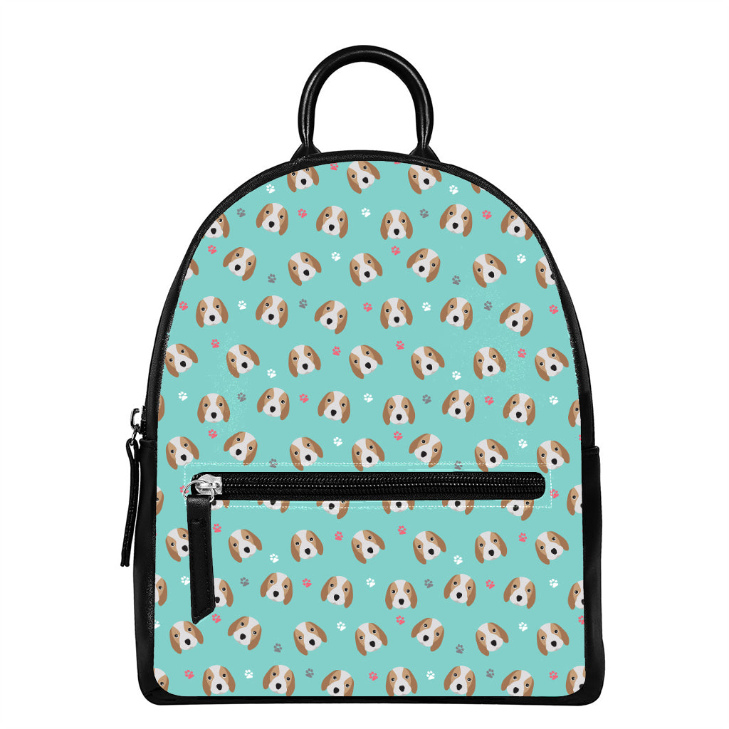 Adorable Beagle Puppy Pattern Print Leather Backpack