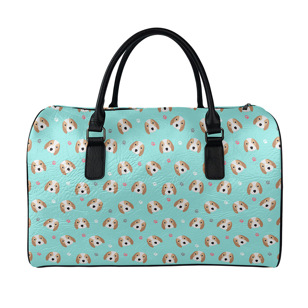Adorable Beagle Puppy Pattern Print Leather Duffle Bag