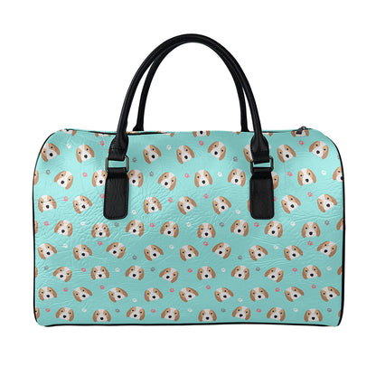 Adorable Beagle Puppy Pattern Print Leather Duffle Bag