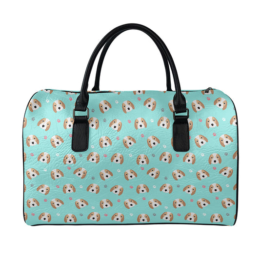 Adorable Beagle Puppy Pattern Print Leather Duffle Bag