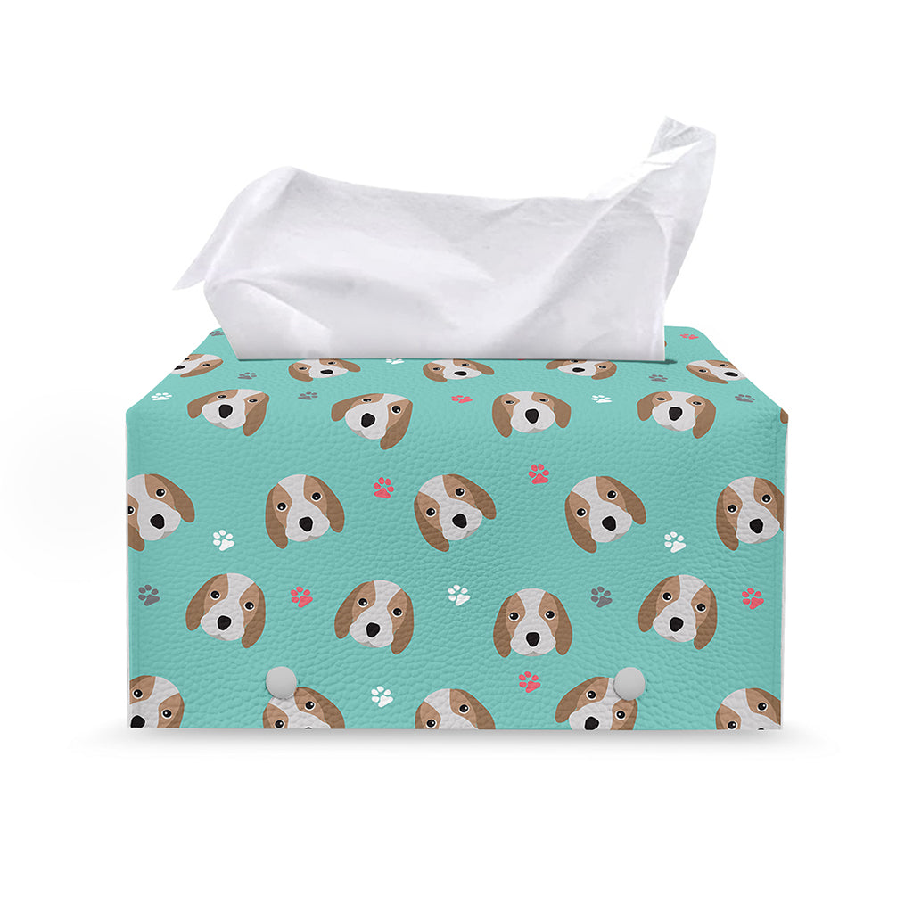 Adorable Beagle Puppy Pattern Print Leather Tissue Box Cover