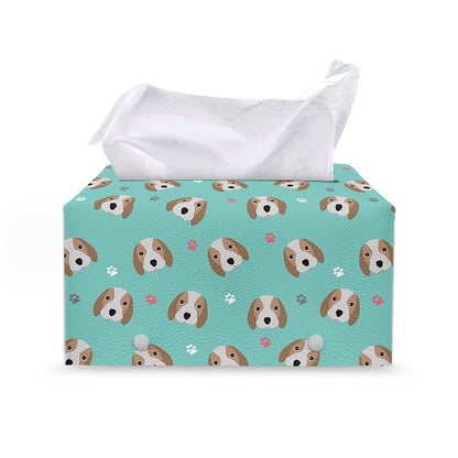 Adorable Beagle Puppy Pattern Print Leather Tissue Box Cover